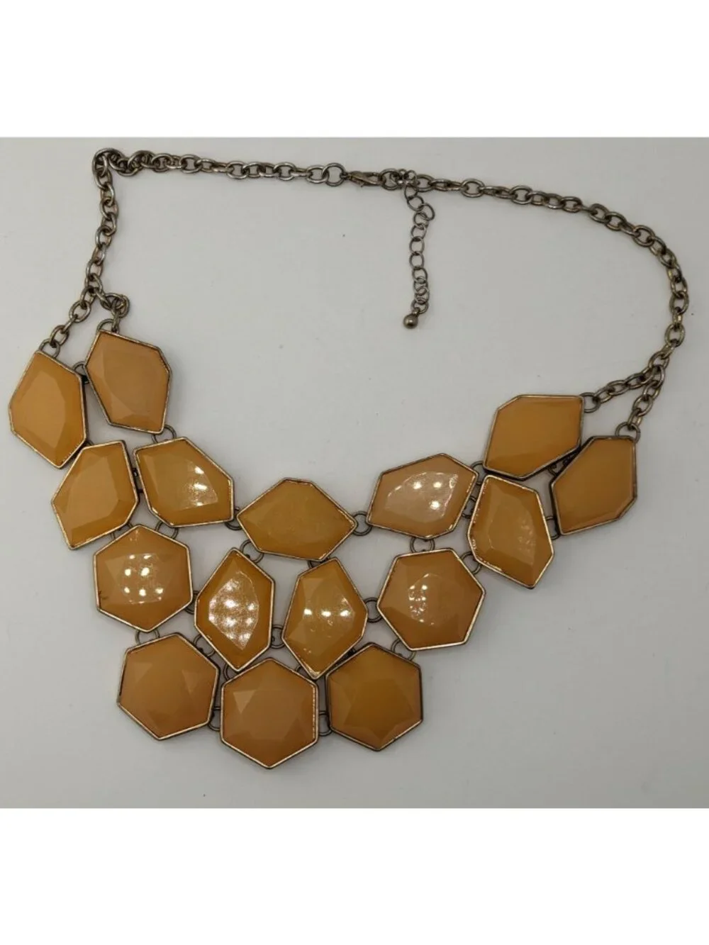 Mod Retro Geometric Mustard Yellow Faceted Gem Statement Bib Necklace